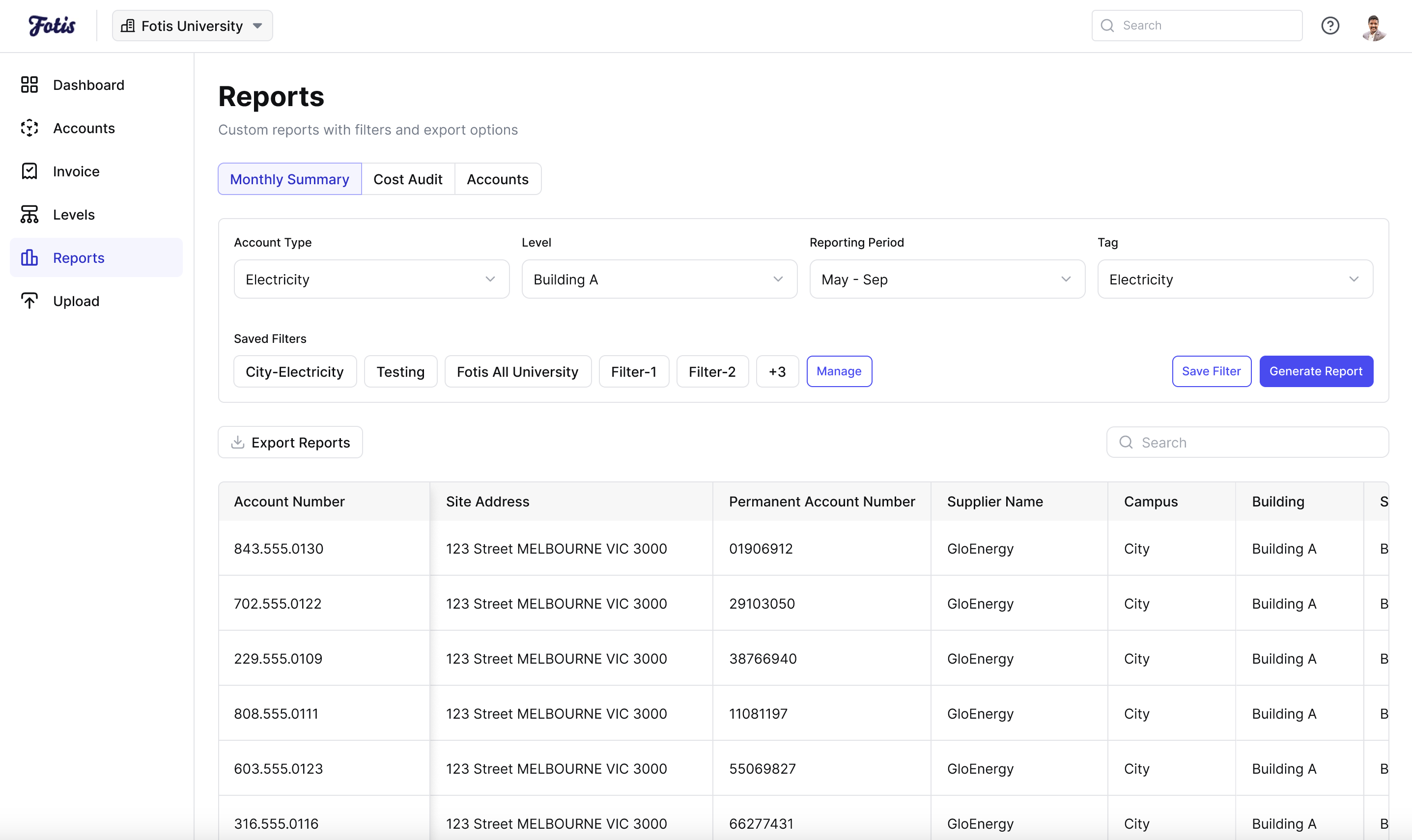 Comprehensive Reports Interface